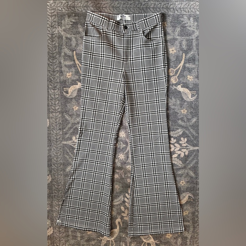 Hollister Black and White Plaid Ultra High Rise Split Flare Pants